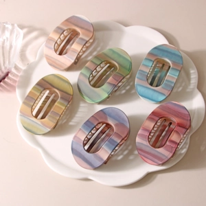 6er-Set bunte Haarklammern aus Acetat mit Farbverlauf im ovalen Hohl-Design