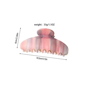 Detail view of pink marble large hair claw clip with dimensions 10.5cm and 33g weight