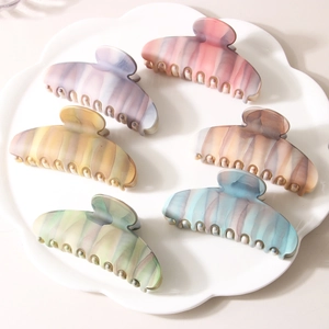 Hair Claw Clip Oval Matte PC Plastic Large Women Marble Pattern Tie-dye Shark Clip Minimalist Fashion Hair Accessories