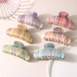 Set of 6 large marble pattern matte hair claws in vibrant pastel colors for thick hair