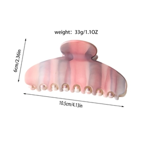 Large oval matte marble hair claw clip in pink and purple gradient for thick hair