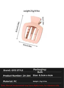 Pince à cheveux géométrique rose mat 8,5cm x 6cm détails des dimensions et matière PC