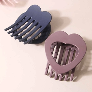 Lot de 2 pinces à cheveux plates en forme de cœur bleu marine et gris violet mat