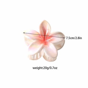 Pince à cheveux fleur de frangipanier avec dégradé rose et blanc, taille 7,5 cm