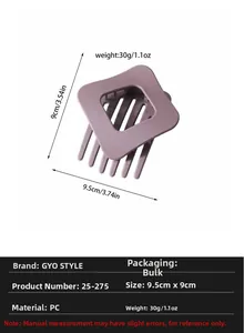 Vue détaillée de la pince à cheveux géométrique violette 9,5 cm et spécifications PC