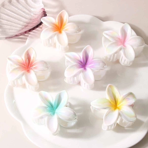 Pince à Cheveux Crabe Forme Fleur de Frangipanier Irisée Pour Femme Plastique PS Éclat Nacré Style Hawaïen Vacances Été