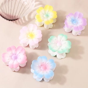Floral plastic claw clips set with 6 gradient colors in matte finish for women hair styling