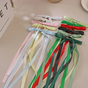 Elegant 27cm silk ribbon bow hair clips set in nine assorted colors with long streamers