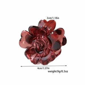 Deep red 4cm rose flower hair claw clip in translucent resin for elegant styling