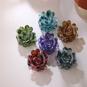 Fashion OL Style Mini Flower Hair Claw Lacquered PS Petal Design Jelly Color Hair Clip For Women Back Of Head Styling Accessory