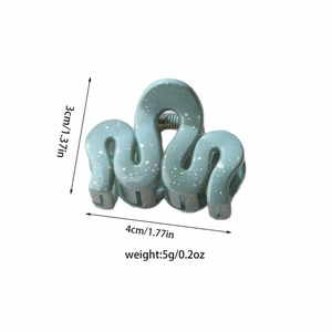 Morandi green wavy hair claw clip with white ink splash pattern and 4cm dimensions