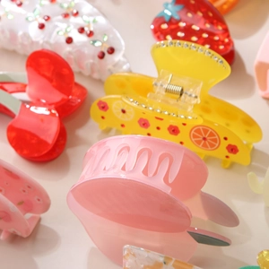 Three-piece set of high-end acetate fruit shark clips including strawberry and lemon designs