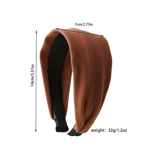 Solid brown wide matte fabric headband with non-slip ends for women's hair styling
