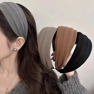 Minimalist wide fabric headband for women in assorted colors including grey and brown