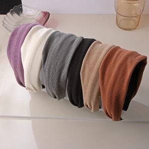 Set of six colorful wide fabric headbands for women in neutral and trendy tones