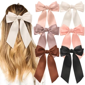 Elegant Satin Bowknot Hair Clip With Long Streamers Handmade Polyester Spring Clip Sweet Hair Accessories For Women Daily