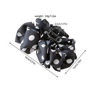 French retro oversized black polka dot bow hair claw clip for women's hairstyles