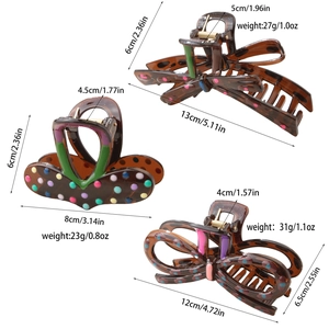Set of colorful polka dot bow hair claws with stylish tortoise shell texture