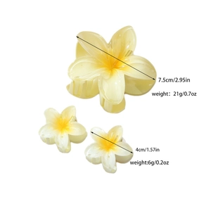 Set di 3 mollette per capelli a forma di fiori di frangipane gialli con dimensioni