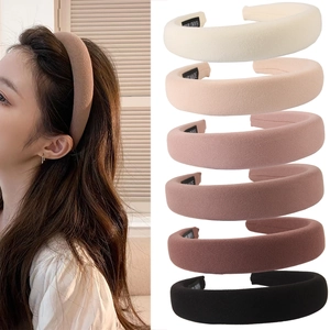 Serre-Tête Rembourré en Éponge Vintage Français pour Femmes Bandeau en Tissu Couleur Unie Minimaliste Large Épais Accessoires de Cheveux Quotidiens Extérieur