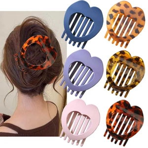 Mollette per Capelli a Forma di Cuore Cavo Moda Laccato PS Opaco Motivi a Guscio di Tartaruga Grandi Fermagli per Donna