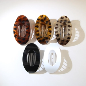Set di 5 grandi mollettoni ovali per capelli in tartaruga, nero e bianco lucido