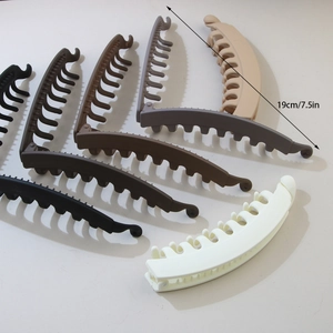 Set of 6 large 7.5-inch matte banana hair clips in neutral colors for thick hair