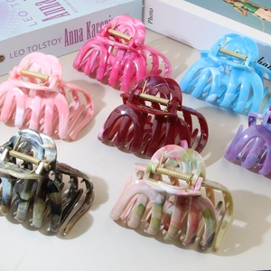 Set of large marble pattern hair claws for thick hair with strong metal springs