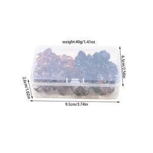 Mini flower hair clips set in a clear box with dimensions 9.5cm x 6.5cm x 2.6cm