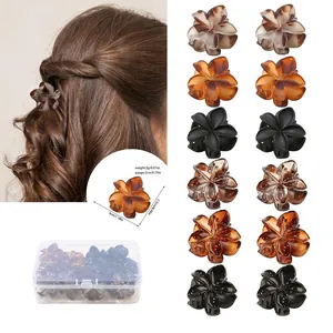 Mini Flower Hair Claw Clips Set For Women Girls Polystyrene Painted Petal Pattern Hair Accessories Shiny Matte Hair Clips