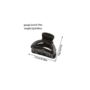 Detailed size specifications for a mini 2.5cm black glossy hair claw clip