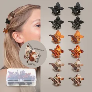 Butterfly Mini Hair Claw Clips Set For Women Girls Non Slip PS Small Hairpins Leopard Print Matte Glossy Hair Accessories