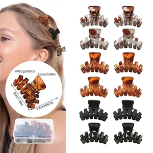Mini Hair Claw Clips For Women Tortoiseshell Leopard Print Small Plastic Shark Clips Matte Glossy Hair Accessories Set
