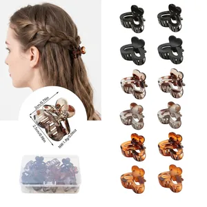 Mini Heart Hair Claw Clips Set For Women Girls Matte Glossy Black Tortoiseshell Leopard Print Small Hair Clamps Lacquered PS Hair Accessories