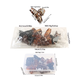 12-piece mini tortoise shell resin hair claw clips set in bag and box packaging