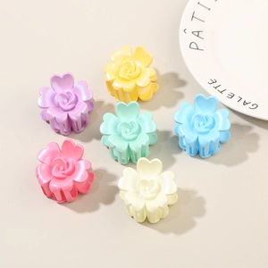 Set of 6 vintage 4cm rose flower hair claws in macaron colors with glossy finish