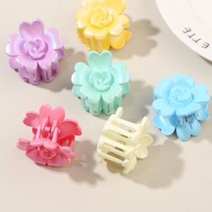 6-pack colorful rose flower hair claws in pink purple yellow mint blue and cream white