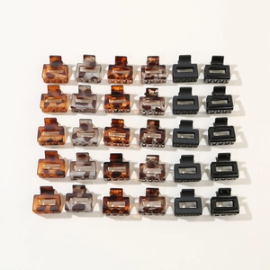 Set of 12 square hair claw clips in tortoiseshell and coffee tones for side hair styling