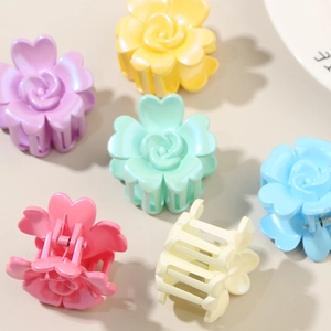 Set of six colorful 4cm vintage rose hair claws in vibrant macaron shades