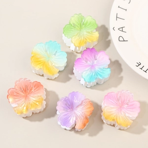 Set of 6 colorful gradient hibiscus flower hair claws in frosted matte resin finish