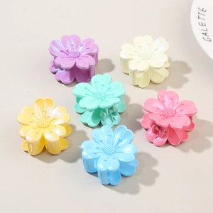 Set of 6 colorful floral hair clips in pastel pearl finish for stylish half-up hair styling