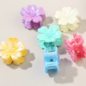 Set of 6 colorful matte flower hair claws in macaron tones for half-up hairstyles