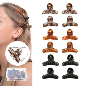 Plastic Mini Hair Claw Clips Set Assorted Tortoise Shell Leopard Matte Glossy Black Small Sectioning Clips For Women Girls Hair Accessories