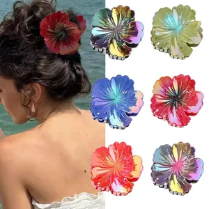 Grande Molletta per Capelli a Fiore di Ibisco per Donna Lucida AB Iridescente Laccata Molletta a Squalo Accessori per Capelli Eleganti