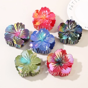 Set di sei grandi mollette per capelli a fiori di ibisco iridescenti dai colori metallici