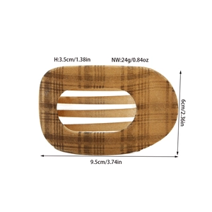 Vintage brown plaid fabric hair claw clip for women's French style hair styling 9.5cm