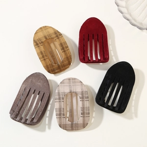 Five-piece set of vintage flocking hair clips in plaid patterns and solid colors