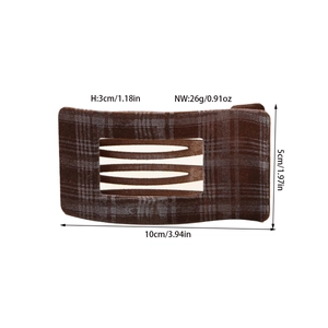 Pince à cheveux rectangulaire floquée à carreaux marron de 10 cm avec dimensions précises
