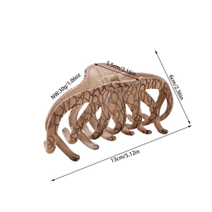 Large 13cm light brown flocked shark hair claw clip for thick hair with marble texture