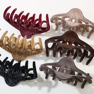 Set of 6 velvet flocking hair claw clips with marble pattern for thick hair in multiple colors
